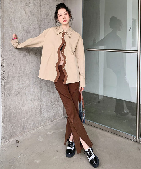 Wave Line Contrast Shirt